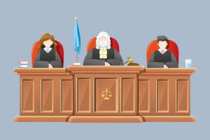 vector illustration supreme court judges sitting chairs tables concept law cartoon 170236919