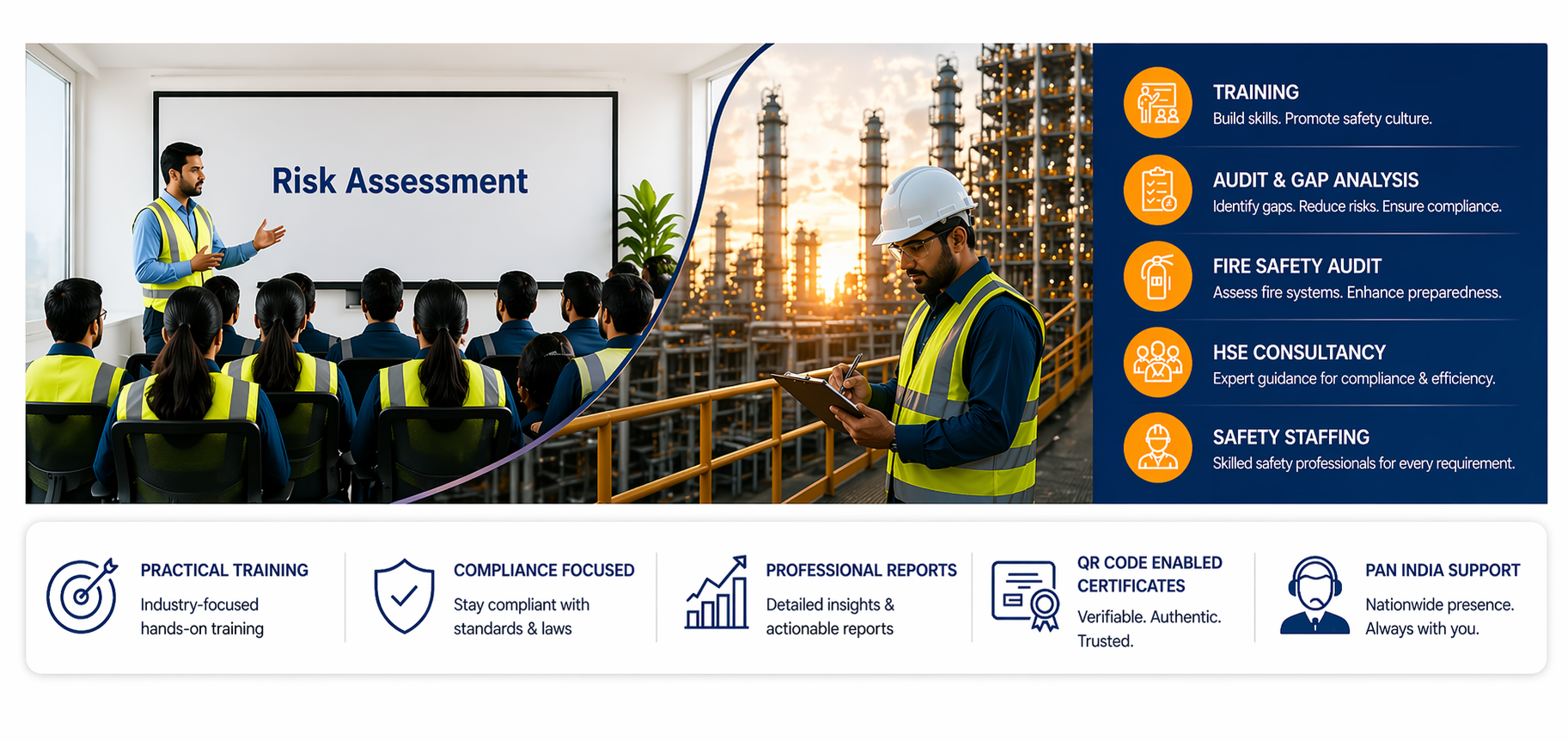 Corporate safety training, audit, fire safety audit and HSE services banner